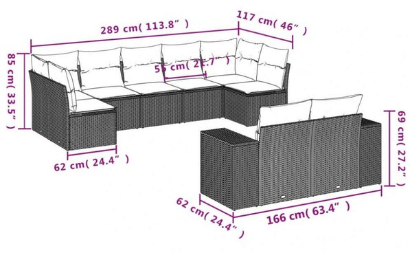 VidaXL Polyrattan Kerti Ülőgarnitúra - 9 részes - Bézs