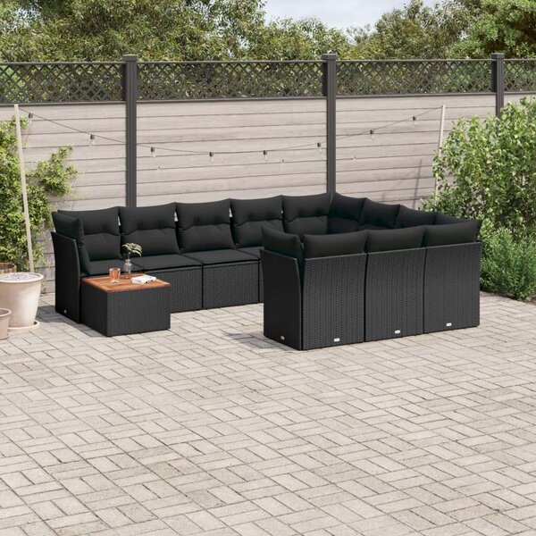 VidaXL Polyrattan Kerti Ülőgarnitúra - 11 részes - Fekete