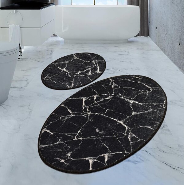 Asir KÉSZLET 2x Fürdőszoba szőnyeg MARBLE 50x60/60x100 cm fekete AS2031
