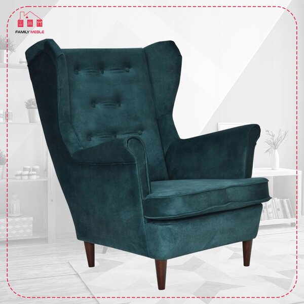 Ari Print Duo Scandinavian Wingback Chair Famil Meble Beige Natural Leaves