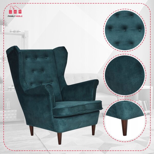 Ari Print Duo Scandinavian Wingback Chair Famil Meble Beige Natural Leaves