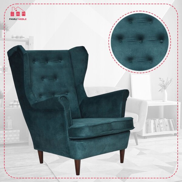 Ari Print Duo Scandinavian Wingback Chair Famil Meble Beige Natural Leaves