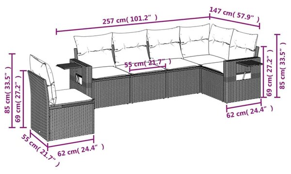 VidaXL Polyrattan Kerti Ülőgarnitúra - 6 részes - Fekete