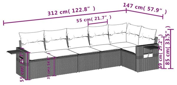 VidaXL Polyrattan Kerti Ülőgarnitúra - 6 részes, Világosszürke