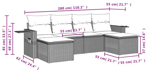 VidaXL Polyrattan Kerti Ülőgarnitúra - 6 részes - Bézs
