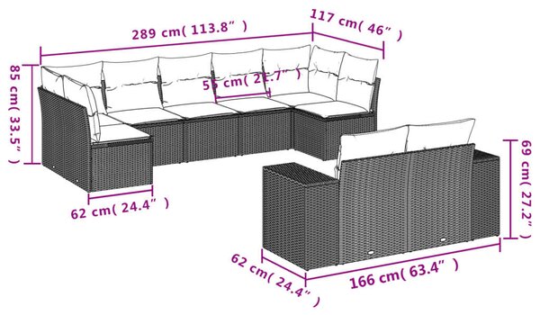 VidaXL Polyrattan Kerti Ülőgarnitúra - 9 részes - Fekete