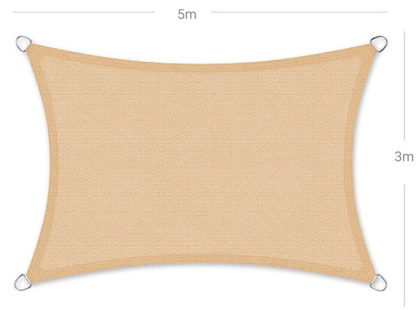 SONGMICS Premium HDPE Napvitorla 3x5m Homokszín UV-védelemmel