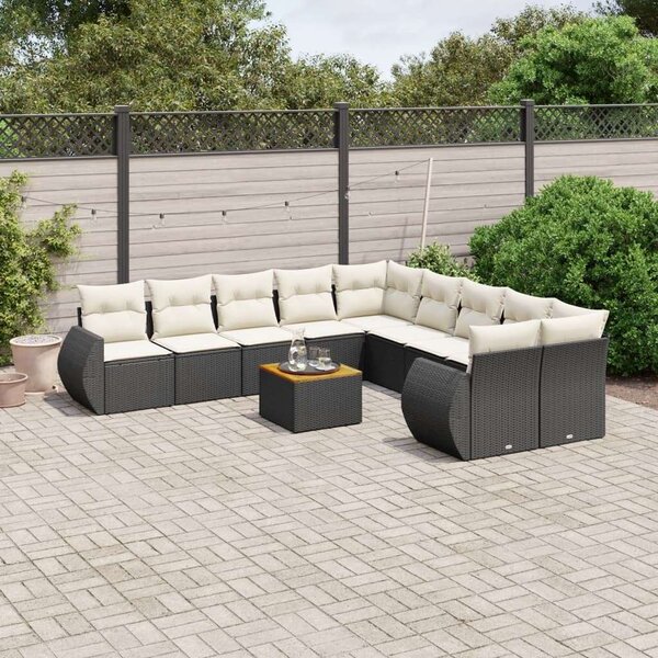 VidaXL Polyrattan Kerti Ülőgarnitúra - 11 részes - Fekete