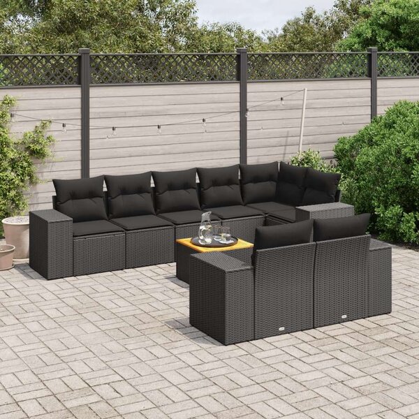 VidaXL 9 részes Kerti Ülőgarnitúra - Fekete Polyrattan