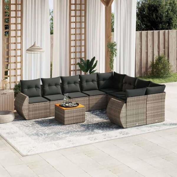 VidaXL Polyrattan Kerti Ülőgarnitúra - 9 részes - Szürke