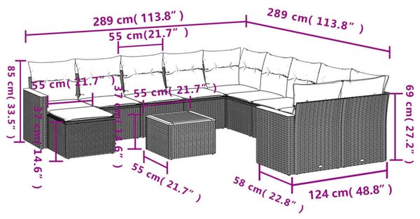 VidaXL Polyrattan Kerti Ülőgarnitúra - 12 részes