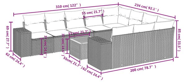 VidaXL 11 részes bézs polyrattan kerti ülőgarnitúra párnákkal