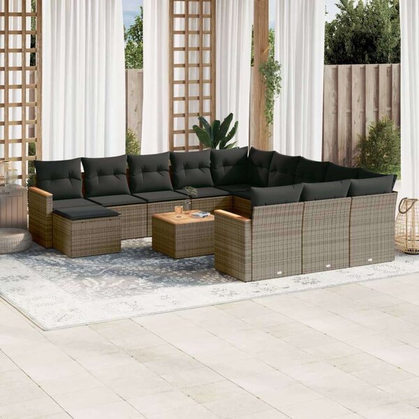 VidaXL 13 részes szürke polyrattan kerti ülőgarnitúra párnákkal