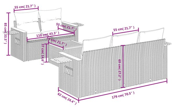 VidaXL Polyrattan Kerti Ülőgarnitúra - 6 részes - Bézs