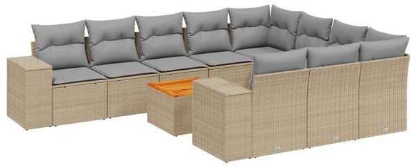 VidaXL 11 részes bézs polyrattan kerti ülőgarnitúra párnákkal