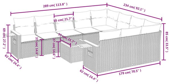 VidaXL Polyrattan Kerti Ülőgarnitúra - 11 részes - Szürke