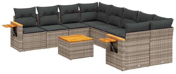 VidaXL 9-részes szürke polyrattan kerti ülőgarnitúra párnákkal
