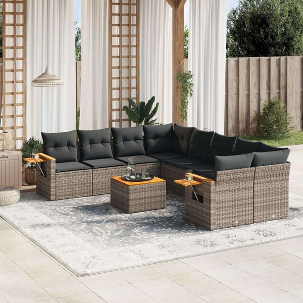 VidaXL 9-részes szürke polyrattan kerti ülőgarnitúra párnákkal