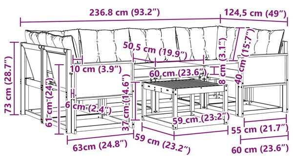 VidaXL Kültéri kanapé szett párnával 7 pcs Természetes és krémszínű