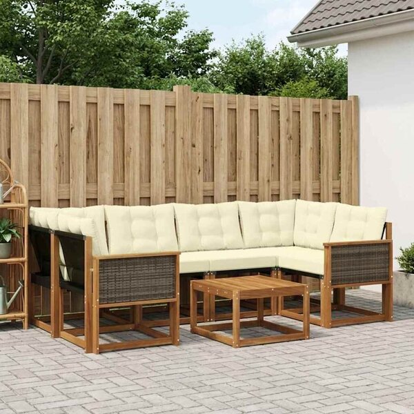 VidaXL Kültéri kanapé szett párnával 7 pcs Természetes és krémszínű