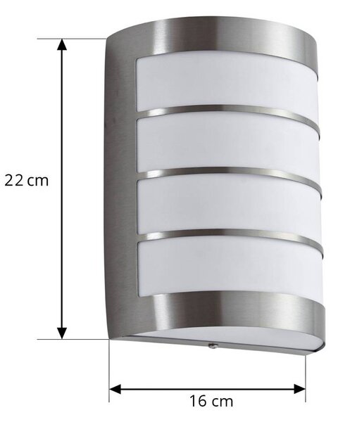 Lindby kültéri fali lámpa Noyan, 20 cm, rozsdamentes acél, IP44, E27, dimmelhető, Alu / szürke / cink, Rozsdamentes acél, Modern