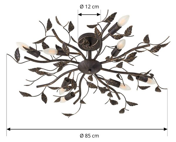 Lindby Yos mennyezeti lámpa, 8 izzós, 85 cm, fekete-arany, E14, dimmelhető, Fekete, Hálószoba, fém, Firenzei
