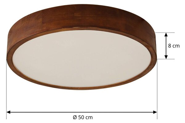 Lindby Tanju mennyezeti lámpa, Ø 50 cm, kaucsukfa, 4 izzós, E27, dimmelhető, Sötét fa, Nappali / Étkező, Fa