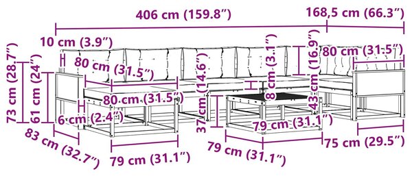 VidaXL Kültéri kanapé szett párnával 8 pcs Természetes és antracit