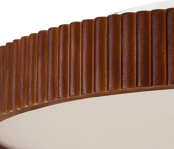 Lindby LED mennyezeti lámpa Velua, fehér/sötét fa, CCT, Ø 50 cm, dimmelhető, Sötét fa, Nappali / Étkező, Fa, Modern