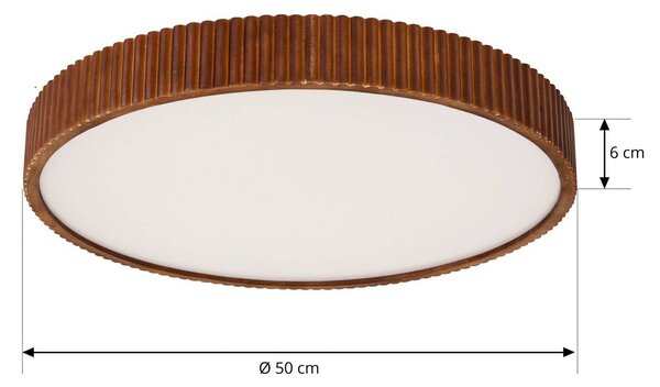 Lindby LED mennyezeti lámpa Velua, fehér/sötét fa, CCT, Ø 50 cm, dimmelhető, Sötét fa, Nappali / Étkező, Fa, Modern