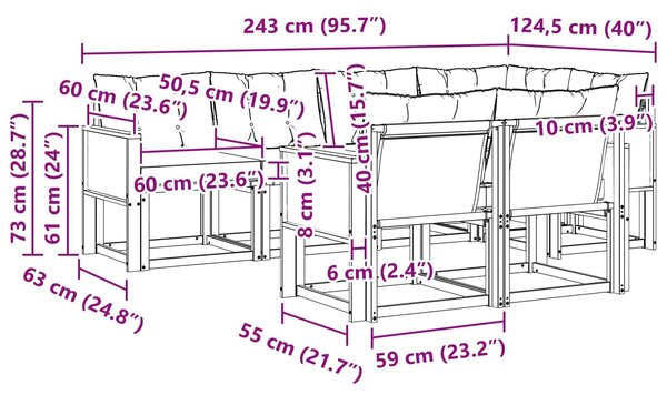 VidaXL Kültéri kanapé szett párnával 7 pcs Természetes és krémszínű
