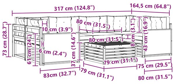 VidaXL Kültéri kanapé szett párnával 7 pcs Természetes és krémszínű