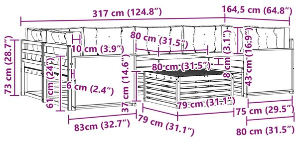 VidaXL Kültéri kanapé szett párnával 7 pcs Természetes és krémszínű