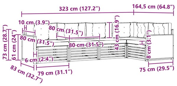 VidaXL Kültéri kanapé szett párnával 5 pcs Természetes és antracit
