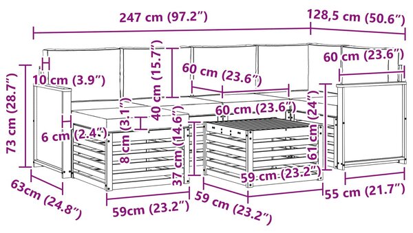 VidaXL Szegmentált kanapé szett 6 pcs Természetes és Világosszürke