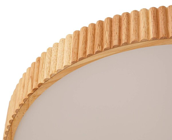 Lindby LED mennyezeti világítás Velua, fehér/világos fa, CCT, Ø 50 cm, dimmelhető, Világos fa, Nappali / Étkező, Fa, Modern