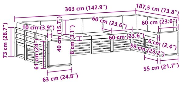 VidaXL Szegmentált kanapé szett párnával 7 pcs Természetes
