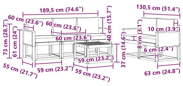VidaXL Kültéri kanapé szett párnával 6 pcs Természetes és krémszínű