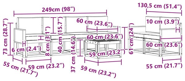 VidaXL Kültéri kanapé szett párnával 6 pcs Természetes és krémszínű