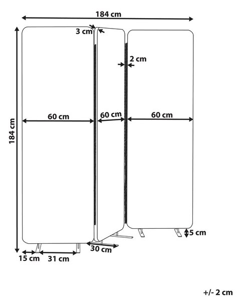 Akusztikus 3 paneles térelválasztó STANDI Világosszürke 184 cm 184 cm