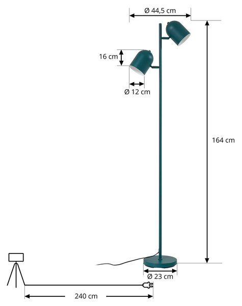 Lindby Isara álló világítás, zöld, 165 cm, 2 izzós, fém, E27, Zöld, Nappali / Étkező, fém, Modern