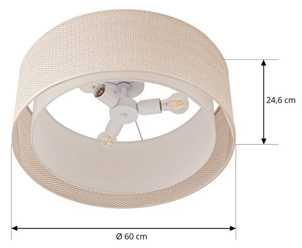 Lindby Soula mennyezeti világítás, Ø 60 cm, bézs, műanyag, E27, dimmelhető, Krém / borostyánsárga, Nappali / Étkező, Műanyag, Vidéki otthon / Rusztikus
