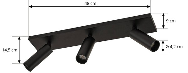 Arcchio mennyezeti spotlámpa Brinja Slim, fekete, 3 izzós GU10 MR11, dimmelhető, Fekete, Folyosó, Alumínium, Modern