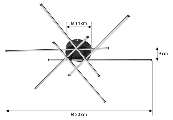 Lindby LED mennyezeti világítás Elviano, Ø 80 cm, fekete, 3000 K, Fekete, Nappali / Étkező, Alumínium, Modern