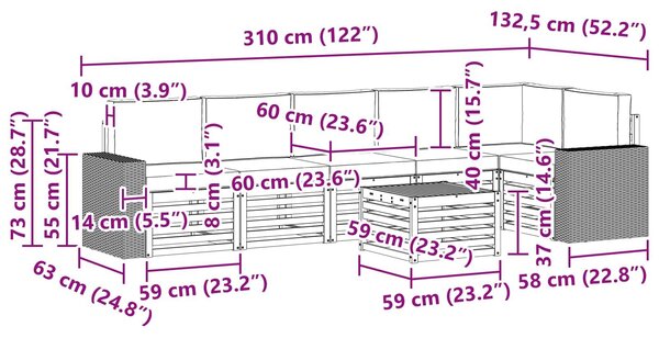 VidaXL Szegmentált kanapé szett párnával 7 pcs Természetes és antracit