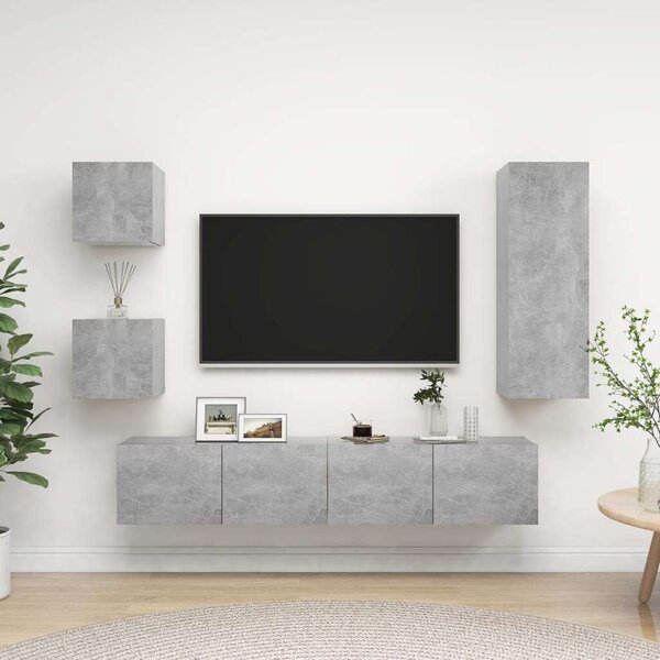 VidaXL Falra Szerelhető TV Szekrény Szett - Beton Szürke - 5 Rész