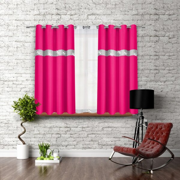 Függöny a gyűrűk cirkóniával 140x160 cm sötét rózsaszín