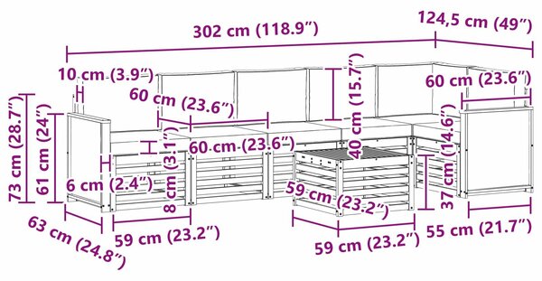 VidaXL Szegmentált kanapé szett 6 pcs Természetes és Világosszürke