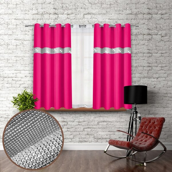 Függöny a gyűrűk cirkóniával 140x160 cm sötét rózsaszín