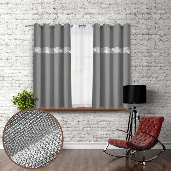 Függöny a gyűrűk cirkóniával 140x160 cm sötétszürke